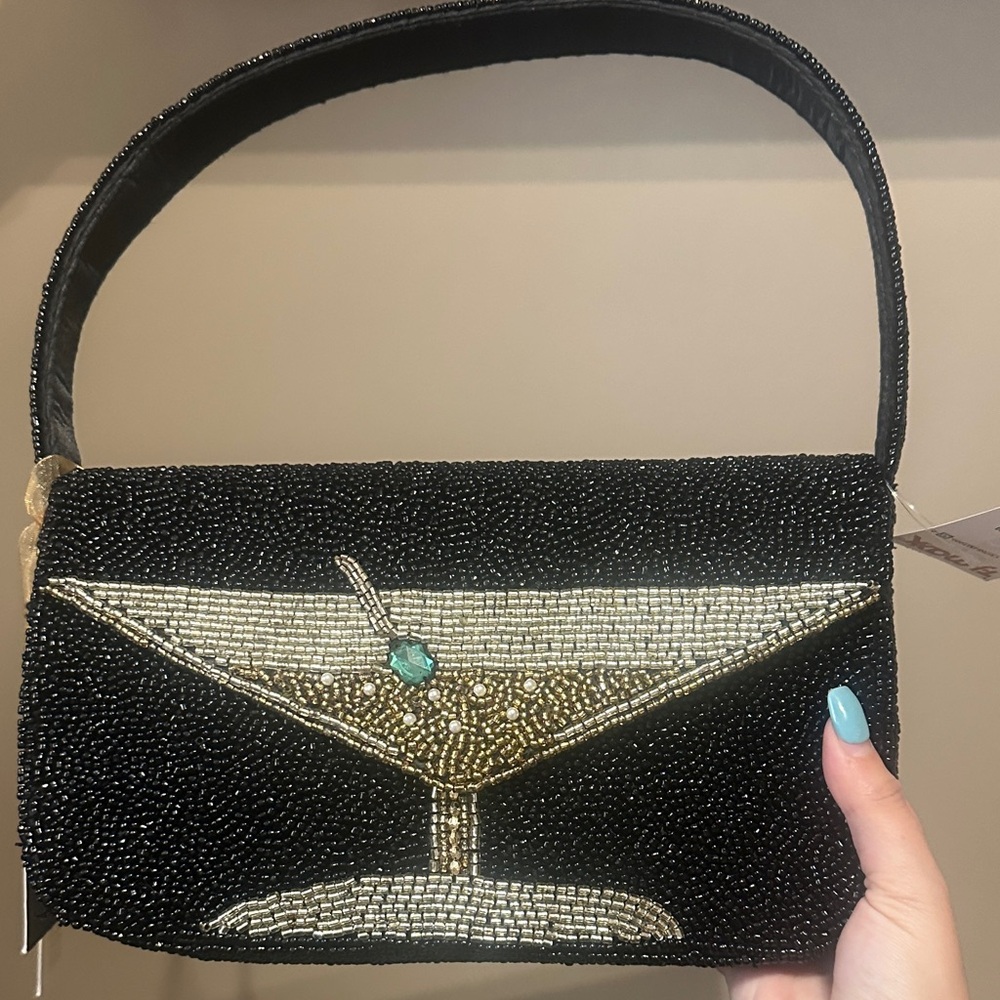 Elegant Black and Gold Beaded Handbag
